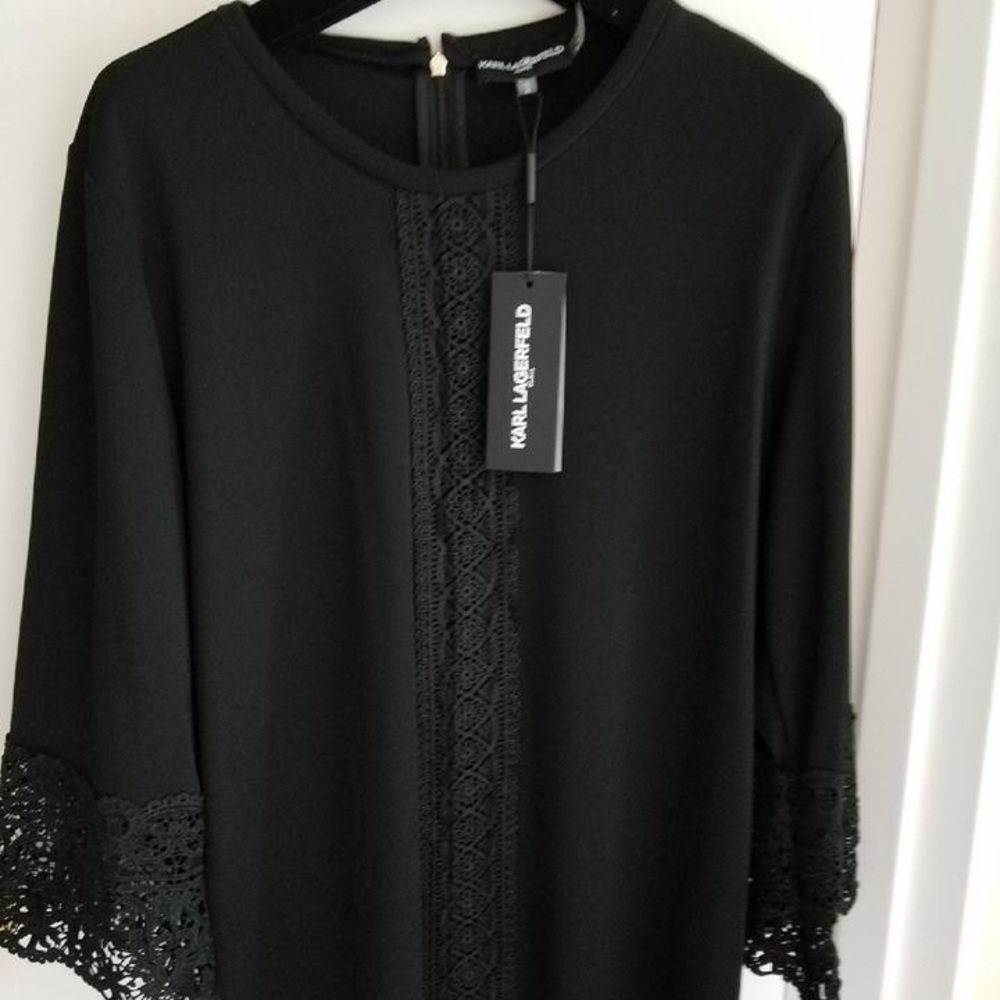 NWT Karl Lagerfeld Black Top with Black Lace Trim